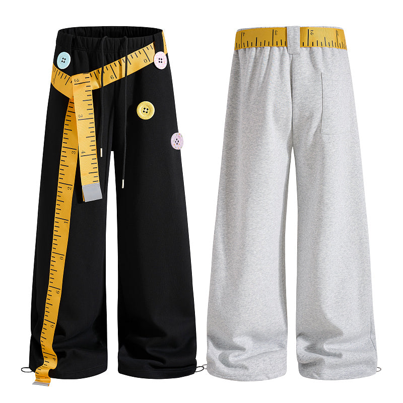 Yiaknis Wide-Leg Sweatpants, Colourful Buttons, Black and Light Grey
