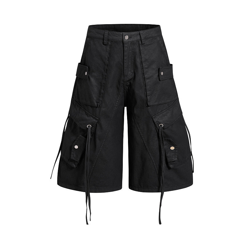 Yiaknis Black Wide-Leg Cargo Shorts with Drawstring Hems – photo 3