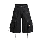 Yiaknis Black Wide-Leg Cargo Shorts with Drawstring Hems – photo 3