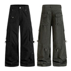 Yiaknis Wide-Leg Cargo Trousers, D-Ring Pockets, Black and Dark Green – photo 3