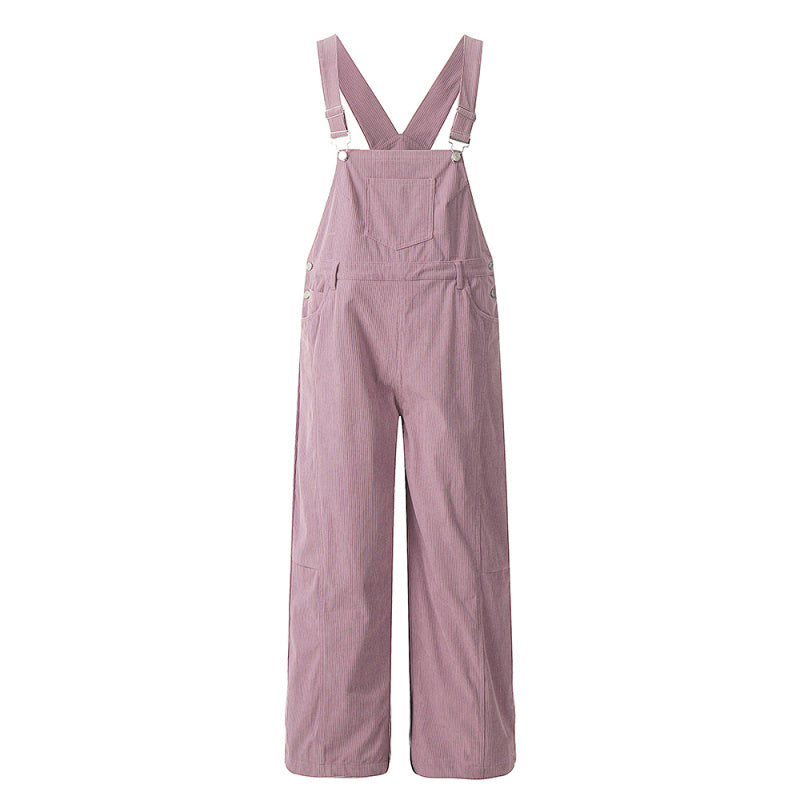 Yiaknis Wide-Leg Overalls with Crossed Back Straps - Dusty Pink, Cream