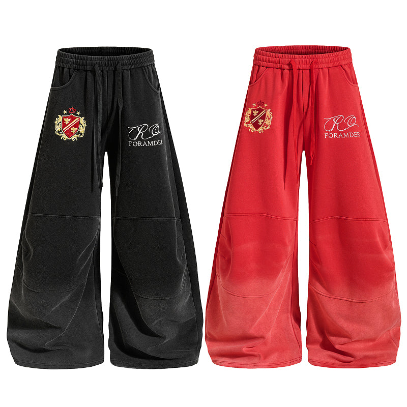 Yiaknis Wide-Leg Trousers with Crest Embroidery, Black and Red – photo 3