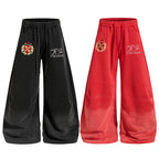 Yiaknis Wide-Leg Trousers with Crest Embroidery, Black and Red – photo 3