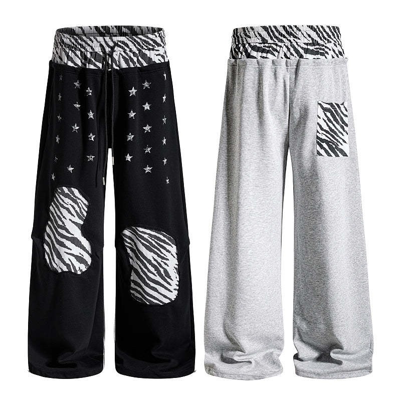 Yiaknis Wide-Leg Sweatpants, Star Print, Black and Light Grey