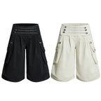 Yiaknis Wide-Leg Cropped Cargo Trousers, Zip Waistband, Black and Off White – photo 3