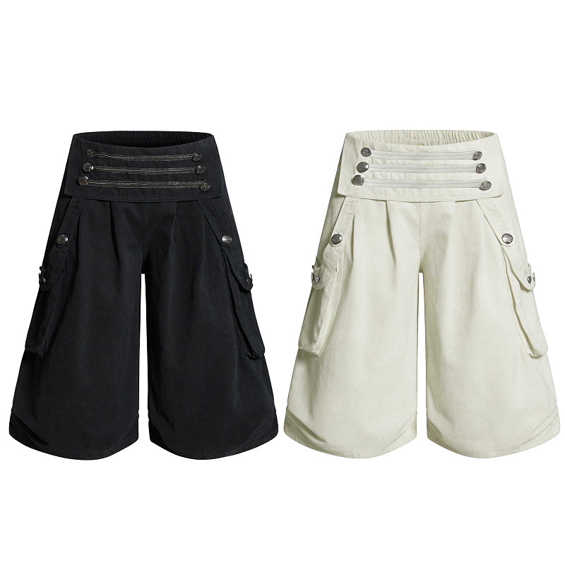 Yiaknis Wide-Leg Cropped Cargo Trousers, Zip Waistband, Black and Off White – photo 3