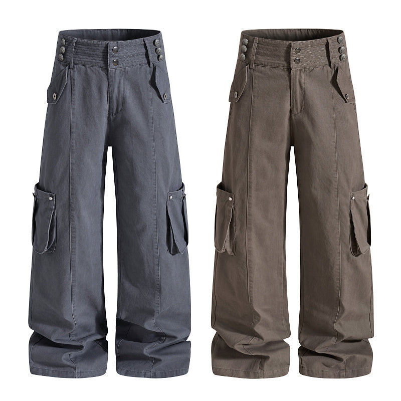 Yiaknis Grey and Brown Wide-Leg Cargo Trousers – photo 3