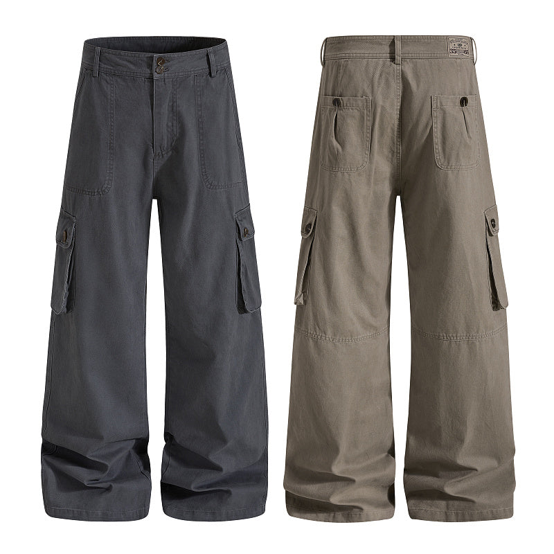 Yiaknis Dark Grey and Khaki Wide-Leg Cargo Trousers – photo 3