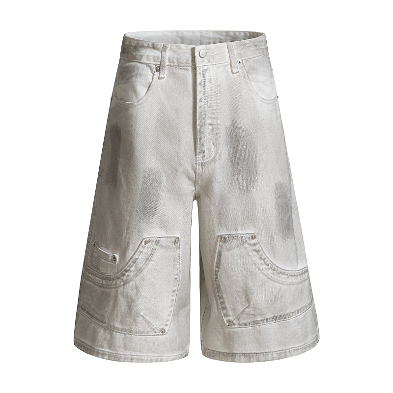Yiaknis Wide-Leg Cropped Denim Trousers, Front Patch Pockets, White – photo 3