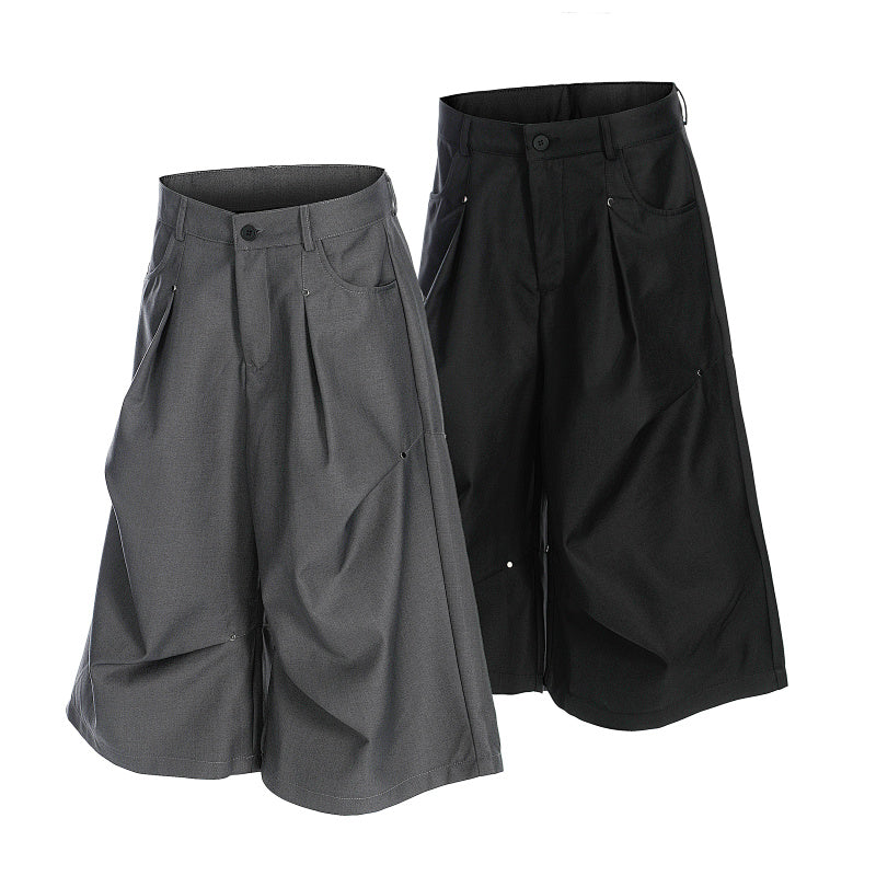 Yiaknis Wide-Leg Grey and Black Pleated Capri Pants – photo 3