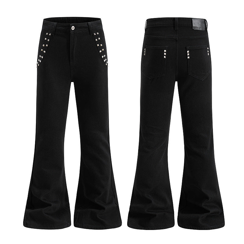 Yiaknis Flared Trousers with Pyramid Studs on Pockets, Black – photo 3