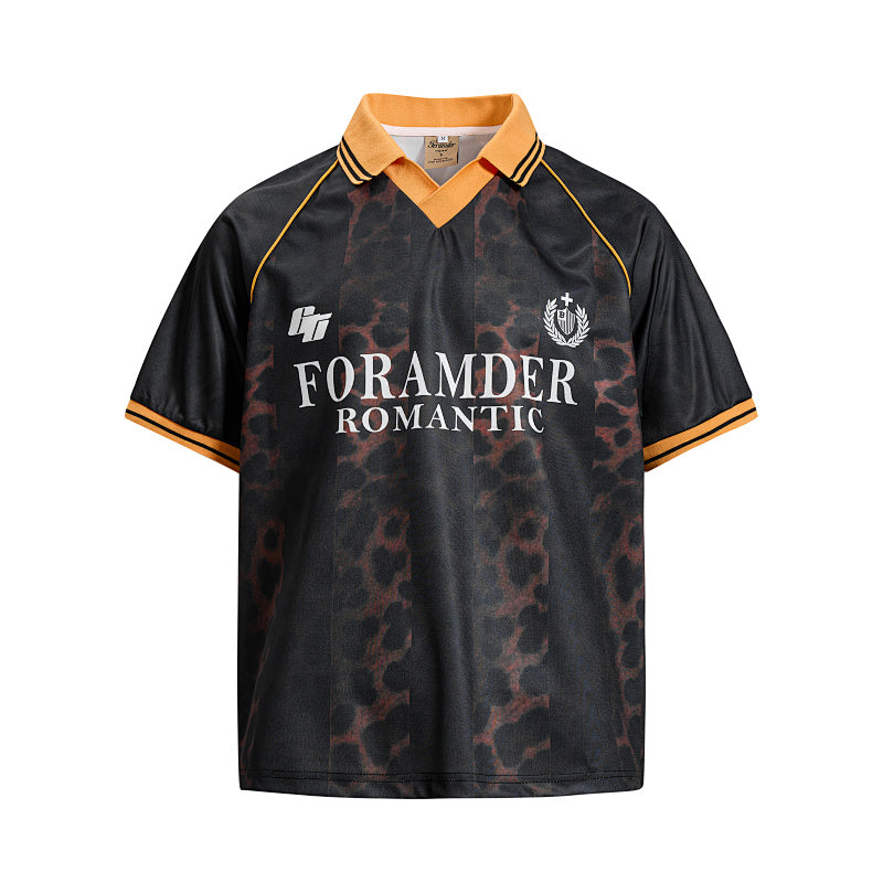 Yiaknis Men's Black Short-Sleeve Top with Orange Collar and 75 Print – photo 3