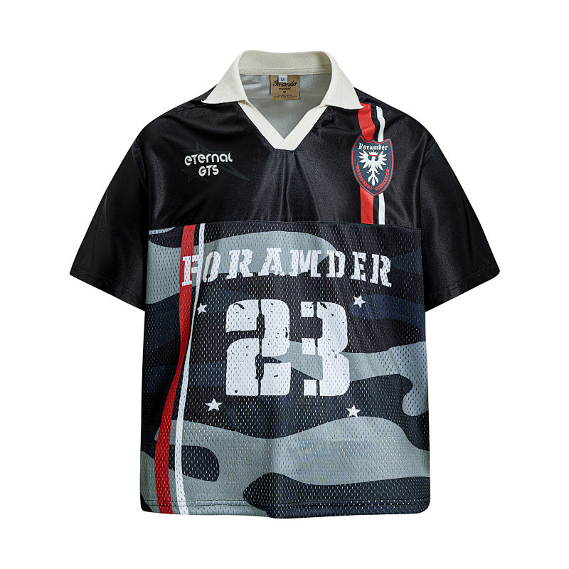 Yiaknis Men's Black Short-Sleeve Top, Camouflage Panel and 23 Print – photo 3
