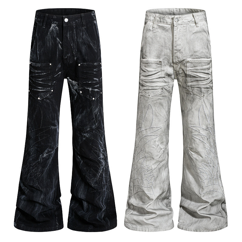 Yiaknis Flared Trousers with Washed Finish, Black and Light Grey – photo 3