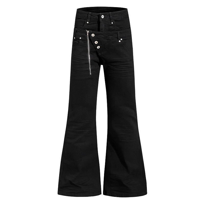 Yiaknis Black Flared Jeans with Zip Pocket and Studs