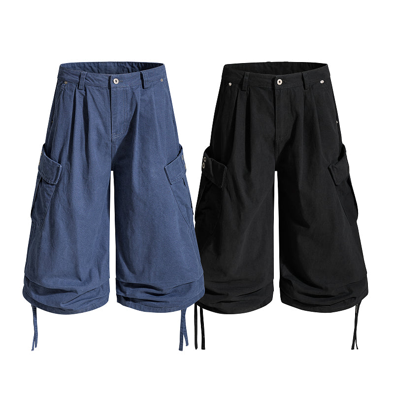 Yiaknis Cropped Cargo Trousers, Drawstring Hems, Blue and Black – photo 3