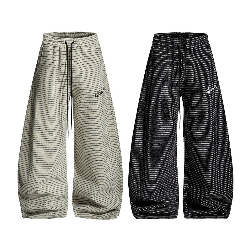 Yiaknis Striped Trousers, Drawstring Waist, Light Grey and Black – photo 3