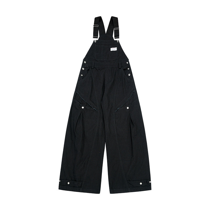 Yiaknis Wide-Leg Overalls with Snap Buttons - Black, Off White