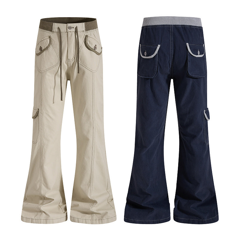 Yiaknis Flared Trousers, Drawstring Waist, Beige and Navy – photo 3