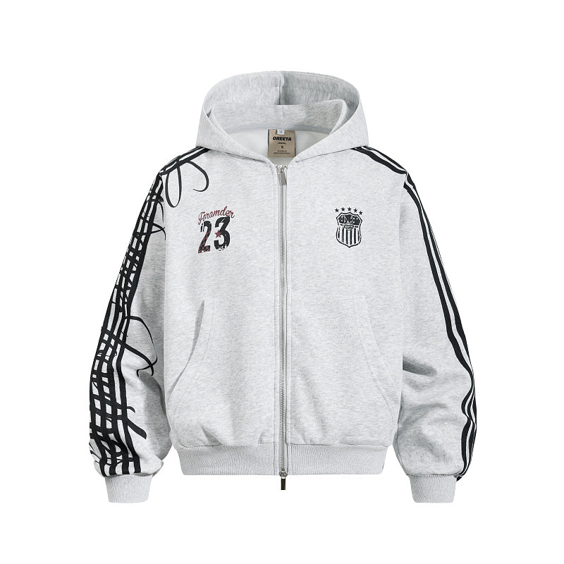 Yiaknis Zip-Up Hoodie and Sweatpants Set, 23 Print, Light Grey and Black