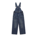 Yiaknis Wide-Leg Washed Denim Overalls, Front and Back Pockets, Blue – photo 3