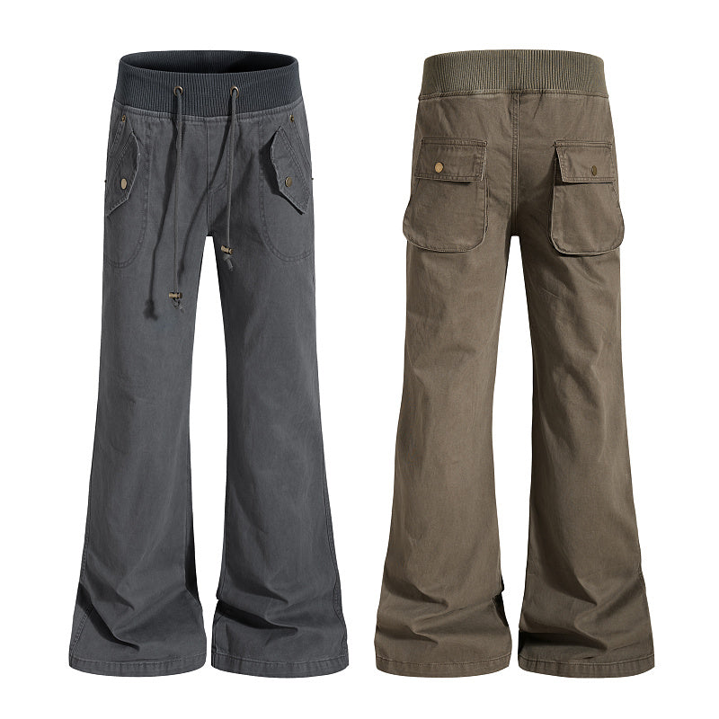Yiaknis Grey and Brown Flared Cargo Trousers with Drawstring Waist – photo 3