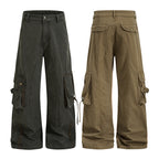 Yiaknis Wide-Leg Cargo Trousers, Pocket Straps, Dark Green and Khaki – photo 3