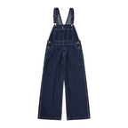 Yiaknis Wide-Leg Denim Overalls, Bib and Cargo Pockets, Dark Blue and Black – photo 3