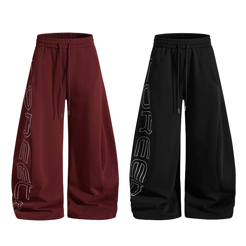 Yiaknis Wide-Leg Sweatpants, Letter Print, Burgundy and Black