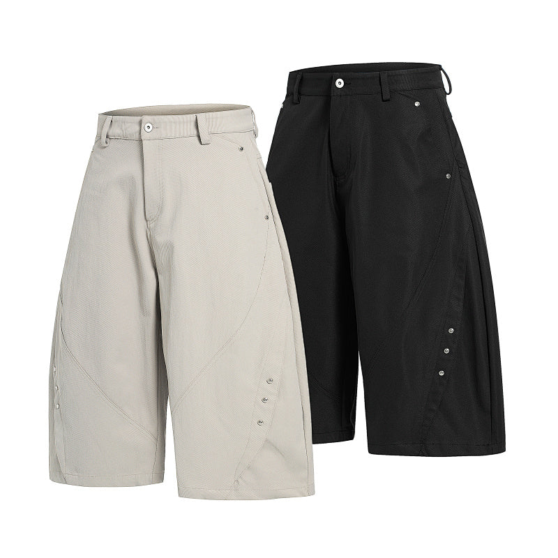 Yiaknis Wide-Leg Light Grey and Black Capri Pants with Side Studs – photo 3