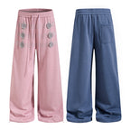 Yiaknis Wide-Leg Sweatpants with Button and Line Print, Pink and Blue – photo 3