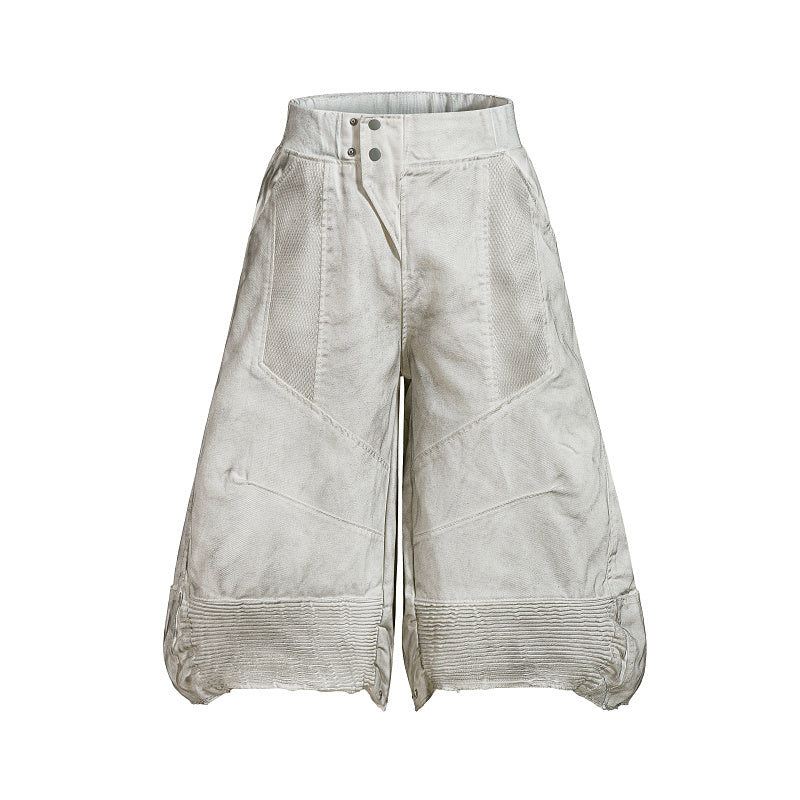 Yiaknis Wide-Leg Cropped Denim Trousers, Mesh Panels, Grey and White – photo 3