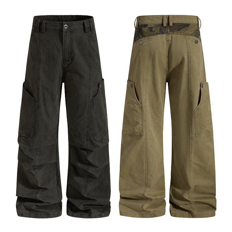 Yiaknis Wide-Leg Cargo Trousers, Camo Waistband, Dark Green and Khaki – photo 3