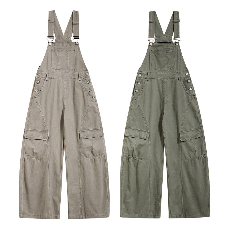 Yiaknis Curved-Leg Overalls with Button Sides - Beige, Army Green