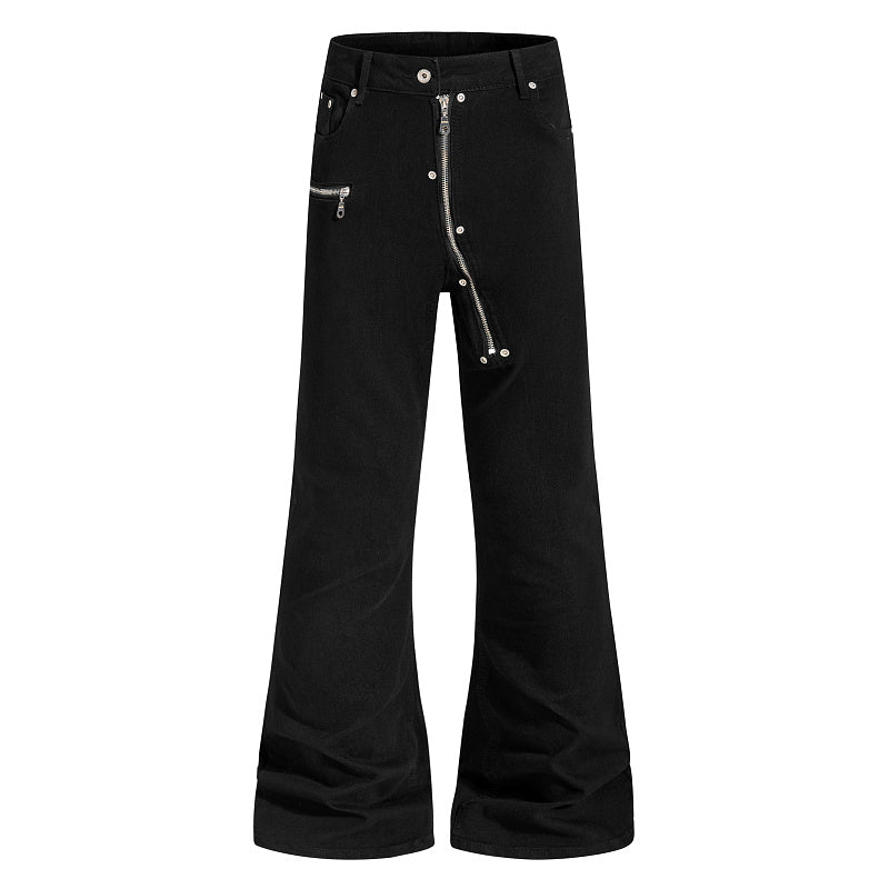 Yiaknis Black Flared Jeans with Long Leg Zips