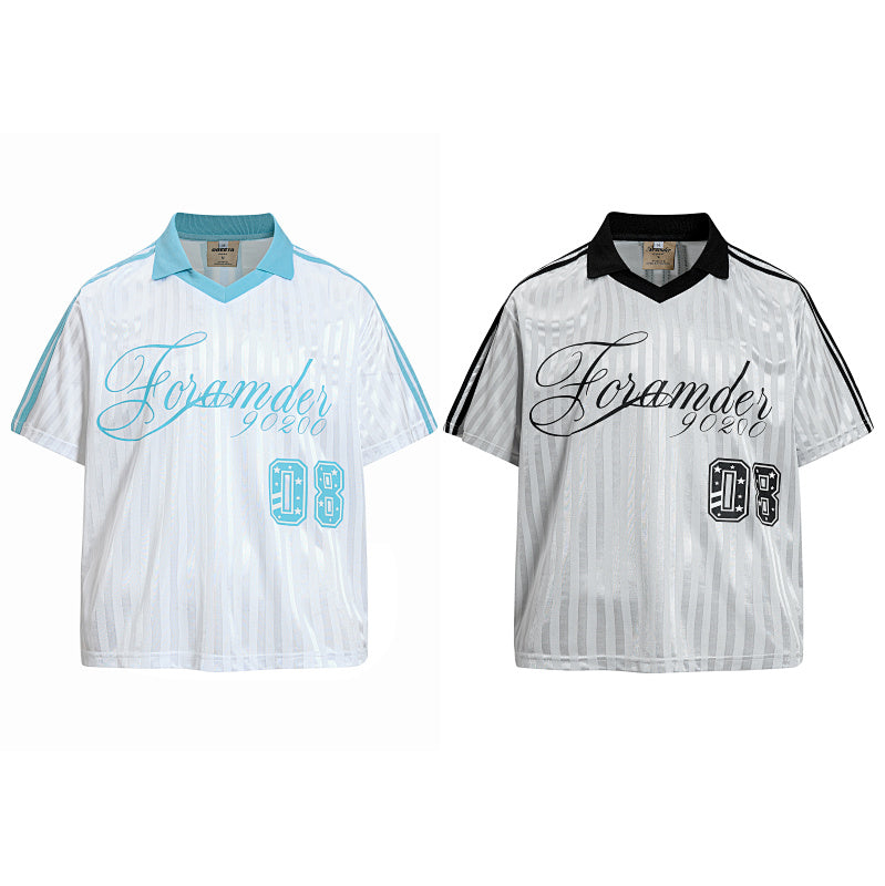 Yiaknis Men's White Short-Sleeve Top with Striped Texture and 08 Print – photo 3