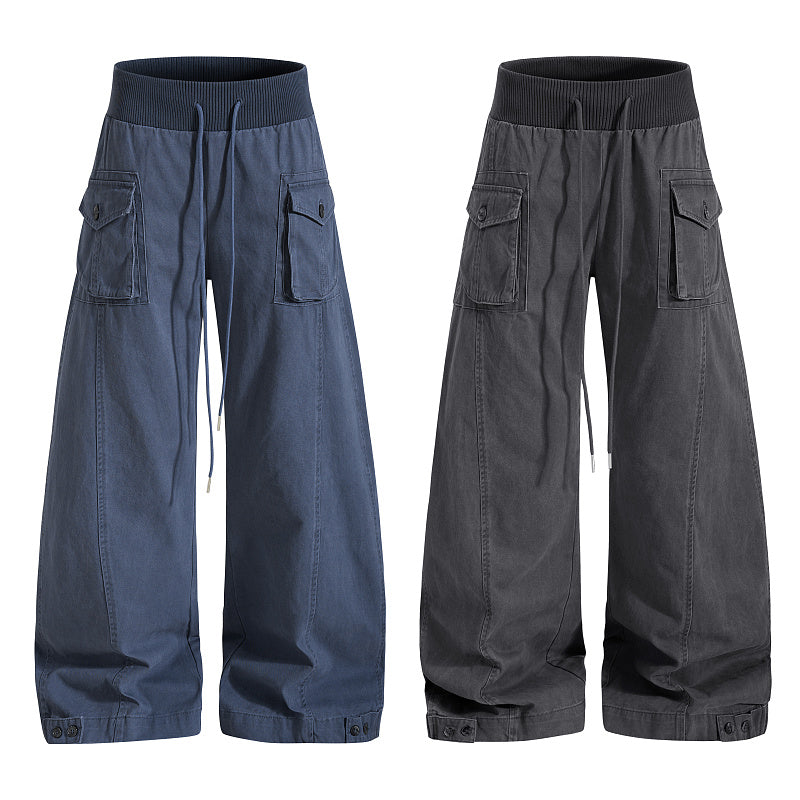 Yiaknis Curved-Leg Cargo Trousers – 100% Cotton, Grey & Blue – photo 4