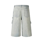 Yiaknis Light Blue Wide-Leg Denim Cargo Capri Pants – photo 4