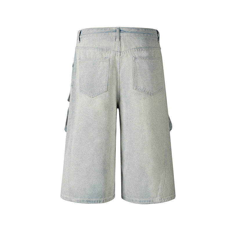 Yiaknis Light Blue Wide-Leg Denim Cargo Capri Pants – photo 4
