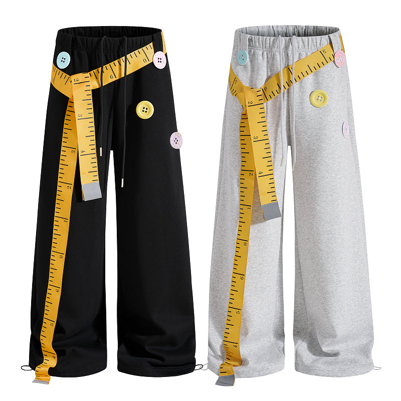 Yiaknis Wide-Leg Sweatpants, Colourful Buttons, Black and Light Grey