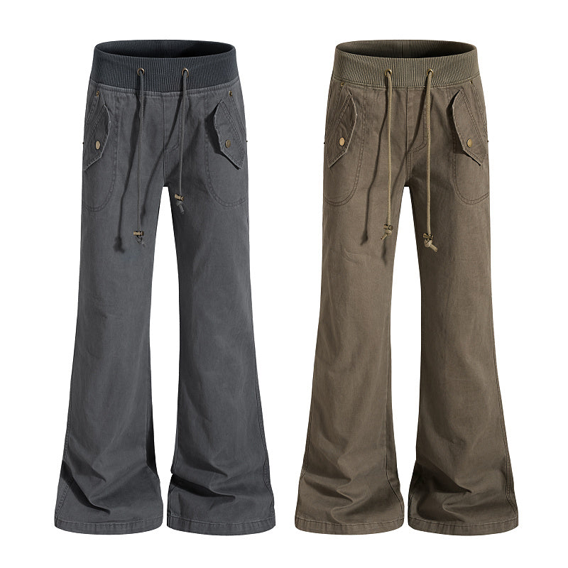 Yiaknis Grey and Brown Flared Cargo Trousers with Drawstring Waist – photo 4