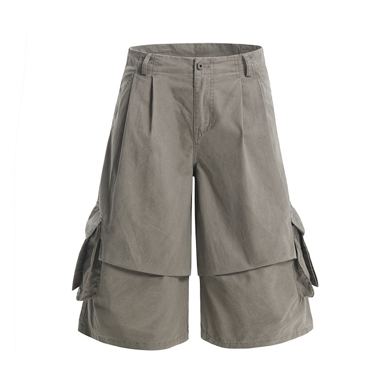 Yiaknis A-Line Cropped Trousers, Cargo Pockets, Grey and Light Grey