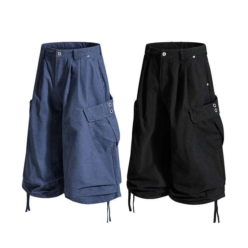 Yiaknis Cropped Cargo Trousers, Drawstring Hems, Blue and Black – photo 4