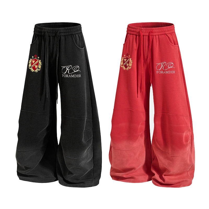Yiaknis Wide-Leg Trousers with Crest Embroidery, Black and Red – photo 4