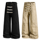 Yiaknis Wide-Leg Trousers with Rope Front Lacing, Black and Beige – photo 4