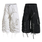 Yiaknis Wide-Leg Cropped Cargo Trousers, Lace-Up Legs, Off White and Black – photo 4