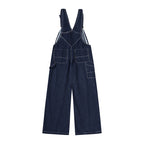 Yiaknis Wide-Leg Denim Overalls, Bib and Cargo Pockets, Dark Blue and Black – photo 4