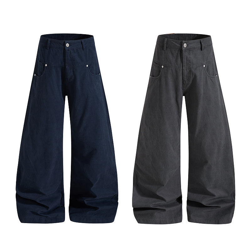 Yiaknis Wide-Leg Trousers with Diagonal Leg Seams, Navy and Dark Grey – photo 4