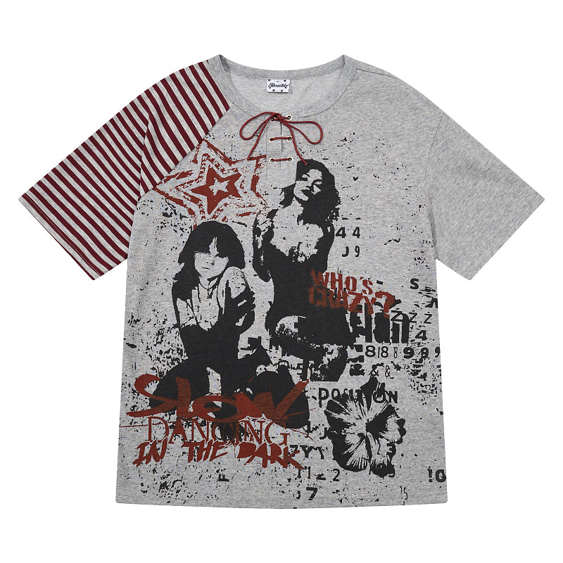 Yiaknis Graphic Raglan T-Shirt, Lace-Up Neck, Grey and White – photo 4