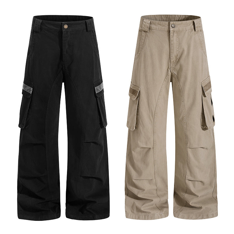 Yiaknis Wide-Leg Cargo Trousers, Strap Pocket Details, Black and Khaki – photo 4